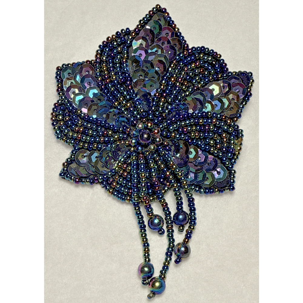 Vintage Black Floral Beaded and Sequin Rainbow Shine Brooch PB146